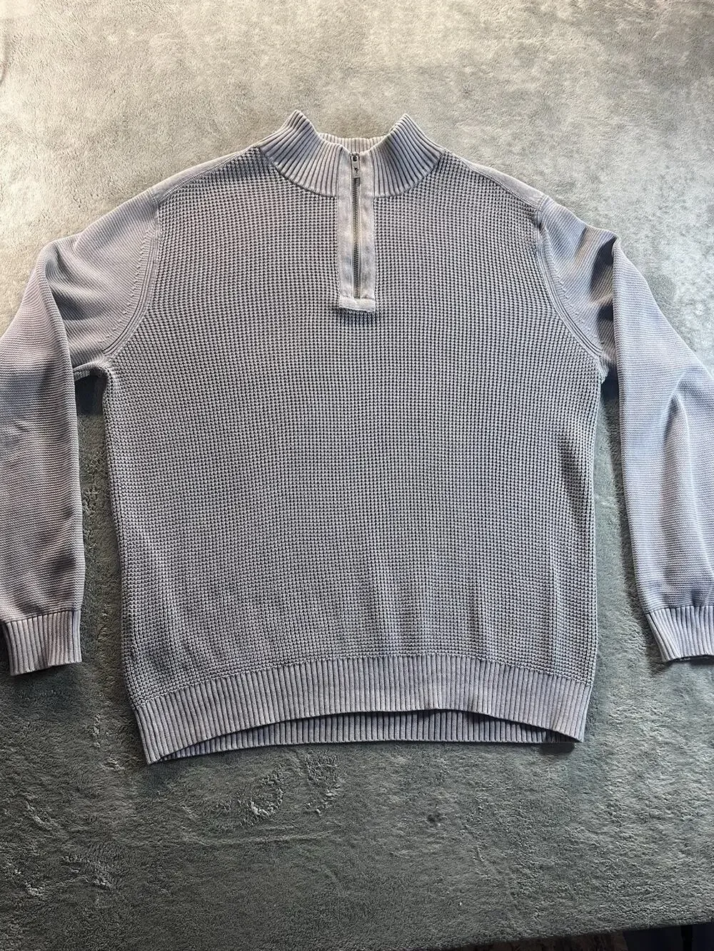 Tommy Bahama Men’s XL Gray Waffle Knit 1/4 Zip Cotton Mock Neck Sweater Pullover